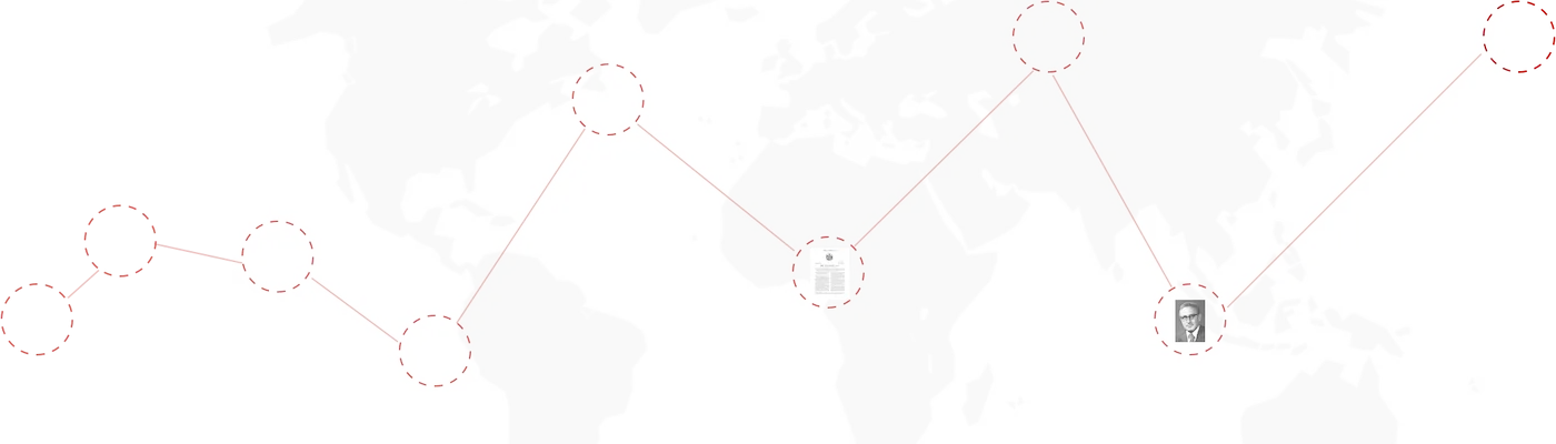 Map of the globe with a connected graph