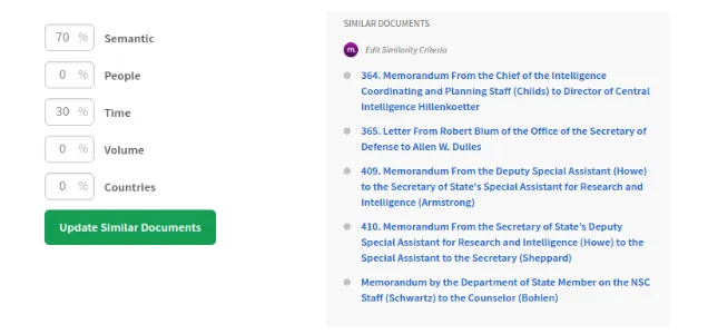 Merriam Tech's similar documents search feature on the Freedom of Information Archive
