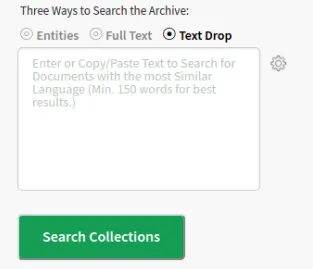 Merriam Tech's text drop feature on the Freedom of Information Archive